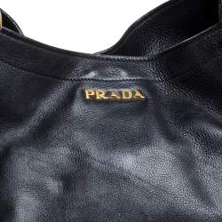 Pre Owned Prada Black Vitello Leather Sacca 2 Manici Hobo