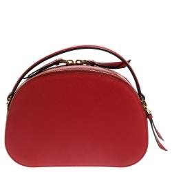 Pre Owned Prada Red Saffiano Lux Leather Odette Top Handle Bag