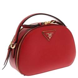 Pre Owned Prada Red Saffiano Lux Leather Odette Top Handle Bag