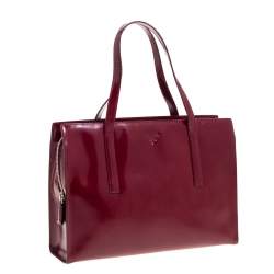 Pre Owned حقيبة برادا ساتشيل سحاب علوي جلد لامع أحمر