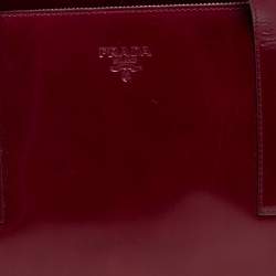 Pre Owned حقيبة برادا ساتشيل سحاب علوي جلد لامع أحمر