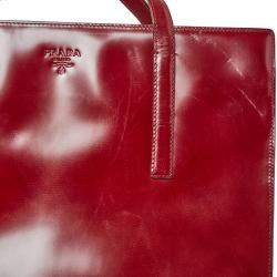 Pre Owned حقيبة برادا ساتشيل سحاب علوي جلد لامع أحمر