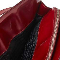 Pre Owned حقيبة برادا ساتشيل سحاب علوي جلد لامع أحمر