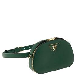 Pre Owned Prada Green Saffiano Lux Leather Odette Belt Bag