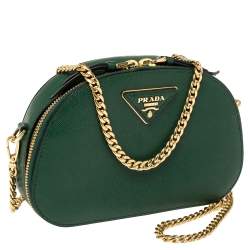 Pre Owned Prada Green Saffiano Lux Leather Odette Belt Bag