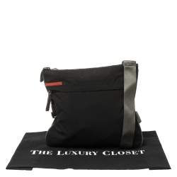 Prada Sport Black Nylon Front Zip Pocket Messengers Bag