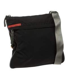 Prada Sport Black Nylon Front Zip Pocket Messengers Bag