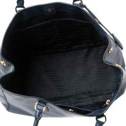 Pre Owned Prada Navy Blue Saffiano Lux Leather Open Galleria Tote