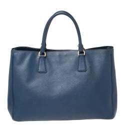 Pre Owned Prada Navy Blue Saffiano Lux Leather Open Galleria Tote