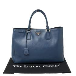Pre Owned Prada Navy Blue Saffiano Lux Leather Open Galleria Tote