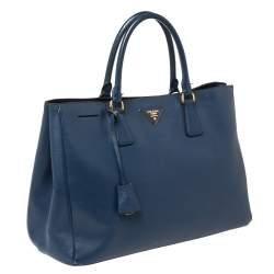 Pre Owned Prada Navy Blue Saffiano Lux Leather Open Galleria Tote