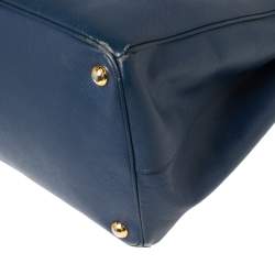 Pre Owned Prada Navy Blue Saffiano Lux Leather Open Galleria Tote