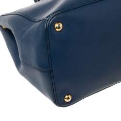 Pre Owned Prada Navy Blue Saffiano Lux Leather Open Galleria Tote