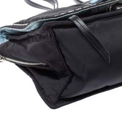Pre Owned Prada Black Nylon and Leather Etiquette Studded Flap Shoulder Bag