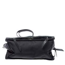 Pre Owned Prada Black Nylon and Leather Etiquette Studded Flap Shoulder Bag