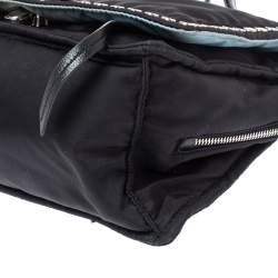 Pre Owned Prada Black Nylon and Leather Etiquette Studded Flap Shoulder Bag