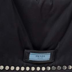 Pre Owned Prada Black Nylon and Leather Etiquette Studded Flap Shoulder Bag
