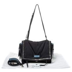 Pre Owned Prada Black Nylon and Leather Etiquette Studded Flap Shoulder Bag