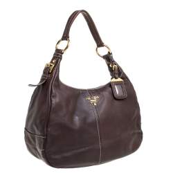 Pre Owned Prada Choco Brown Vitello Soft Leather Hobo