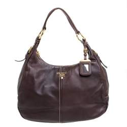 Pre Owned Prada Choco Brown Vitello Soft Leather Hobo