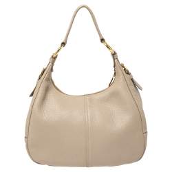 Pre Owned Prada Beige Vitello Daino Leather Zip Top Hobo