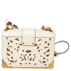 Pre Owned Prada Off White Laser Cut Leather Cahier Flap Shoulder Bag