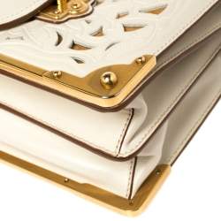 Pre Owned Prada Off White Laser Cut Leather Cahier Flap Shoulder Bag