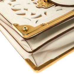 Pre Owned Prada Off White Laser Cut Leather Cahier Flap Shoulder Bag