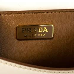 Pre Owned Prada Off White Laser Cut Leather Cahier Flap Shoulder Bag