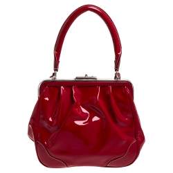 مملوكة مسبقًا Prada Red Patent Leather Cinghiale Frame Top Handle Bag