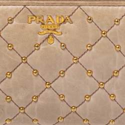 Pre Owned Prada Beige Leather Studded Zip Around Wallet