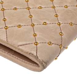 Pre Owned Prada Beige Leather Studded Zip Around Wallet