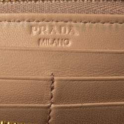 Pre Owned Prada Beige Leather Studded Zip Around Wallet