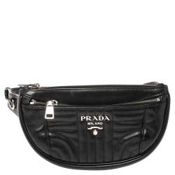 Pre Owned Prada Black Quilted Leather Belt Bag