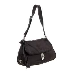 Pre Owned حقيبة كتف برادا قلاب قفل دوار جلد و نايلون بني داكن 