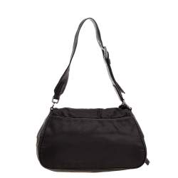 Pre Owned حقيبة كتف برادا قلاب قفل دوار جلد و نايلون بني داكن 