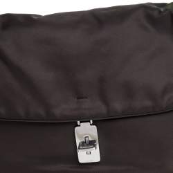 Pre Owned حقيبة كتف برادا قلاب قفل دوار جلد و نايلون بني داكن 