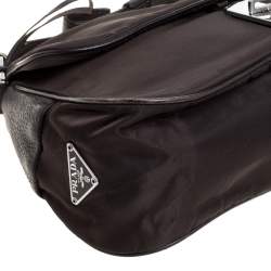 Pre Owned حقيبة كتف برادا قلاب قفل دوار جلد و نايلون بني داكن 