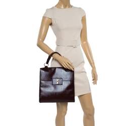 Pre Owned Prada Burgundy Patent Leather Flap Top Handle Bag