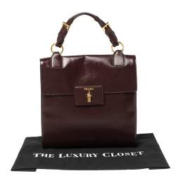 Pre Owned Prada Burgundy Patent Leather Flap Top Handle Bag