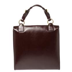 Pre Owned Prada Burgundy Patent Leather Flap Top Handle Bag