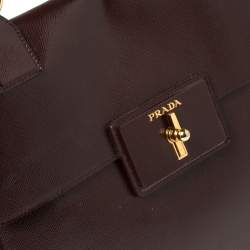 Pre Owned Prada Burgundy Patent Leather Flap Top Handle Bag