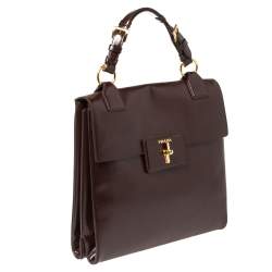 Pre Owned Prada Burgundy Patent Leather Flap Top Handle Bag