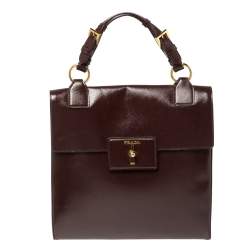Pre Owned Prada Burgundy Patent Leather Flap Top Handle Bag