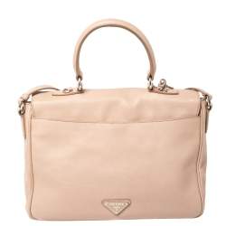 Pre Owned Prada Pink Saffiano Lux Leather Flap Top Handle Bag