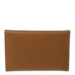 مملوكة مسبقًا حافظة بطاقات برادا قلاب معدن جلد سافيانو بني فاتح