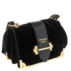 Pre Owned Prada Black Velvet and Leather Cahier Shoulder Bag