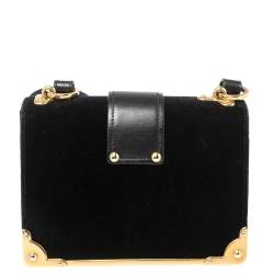 Pre Owned Prada Black Velvet and Leather Cahier Shoulder Bag