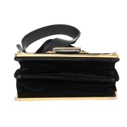 Pre Owned Prada Black Velvet and Leather Cahier Shoulder Bag