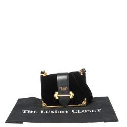 Pre Owned Prada Black Velvet and Leather Cahier Shoulder Bag